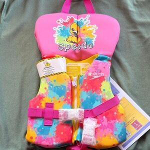 Speedo Pink Multi-Color Splash Kids Life Jacket up to 30 pounds